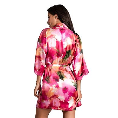 Women's Lilac+London Printed Satin Kimono Wrapper