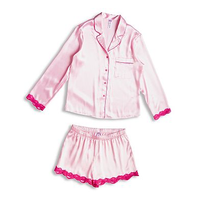 Pure Silk Lilac Bloom Print Long Sleeve Notch Collar Women's Pajamas Set