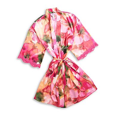 Plus Size Lilac+London Print Satin Kimono Wrapper