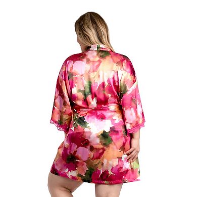 Plus Size Lilac+London Print Satin Kimono Wrapper
