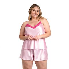 cheibear Womens 4pcs Sleepwear Pjs Satin Lingerie Cami with Shorts Robe  Pajama Set Pink Medium