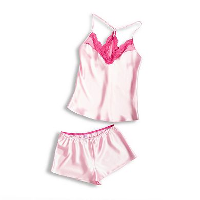 Plus Size Lilac+London Satin Camisole Top & Pajama Shorts Sleep Set