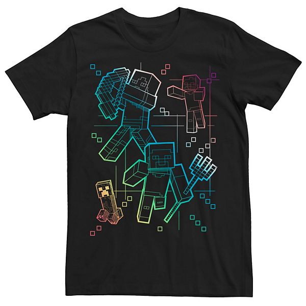 Men's Minecraft Characters In Gradient Lines Graphic Tee