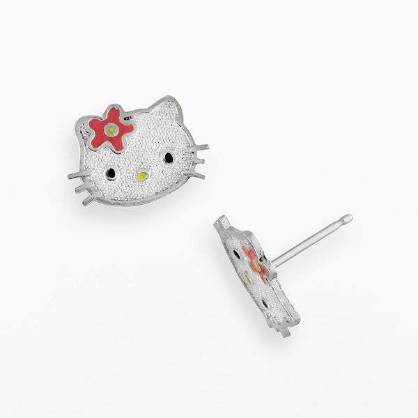 USA! Clear Austrian Crystals Hello Kitty Sterling Silver Earrings~ Petitie 