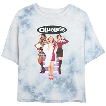 Juniors' Clueless Group Shot On Stairs Bombard Wash Cropped Graphic Tee