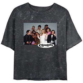 Juniors' Clueless Group Shot Movie Frame Mineral Wash Cropped Graphic Tee