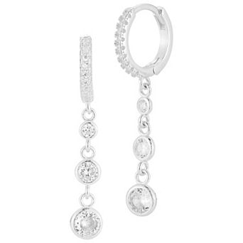 Sunkissed Sterling Sterling Silver Cubic Zirconia Drop Huggie Earrings