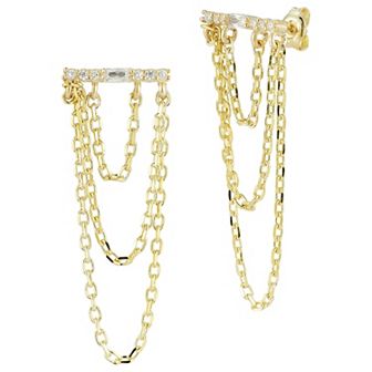 Sunkissed Sterling Sterling Silver Cubic Zirconia Multi-Hanging Chain Drop Earrings