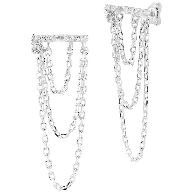 Sunkissed Sterling Sterling Silver Cubic Zirconia Multi-Hanging Chain Drop Earrings, Women's, Silver Tone