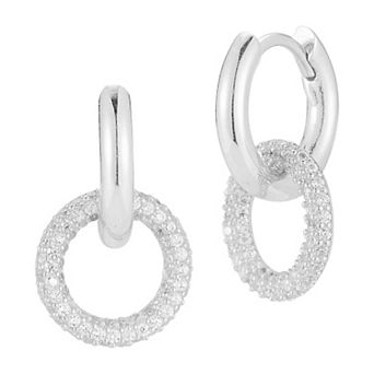 Sunkissed Sterling Sterling Silver Cubic Zirconia Linked Drop Hoop Earrings