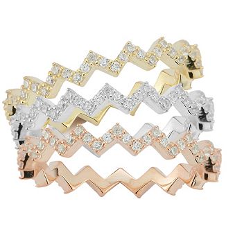 Sunkissed Sterling Tri-Tone Cubic Zirconia Zigzag Rings Set