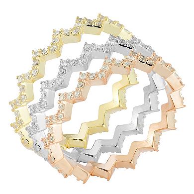 Sunkissed Sterling Tri-Tone Cubic Zirconia Zigzag Rings Set
