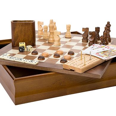 Hey! Play! 7-in-1 Classic Wooden Board Games Set