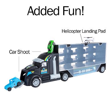 Hey! Play! 2-Sided Car Carrier Semi-Truck Toy, Black