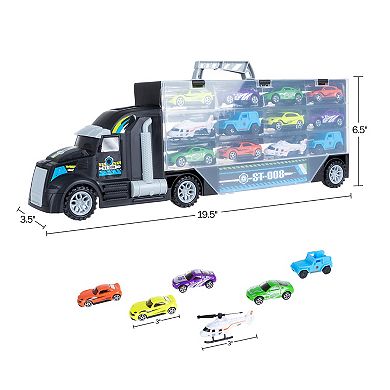 Hey! Play! 2-Sided Car Carrier Semi-Truck Toy, Black