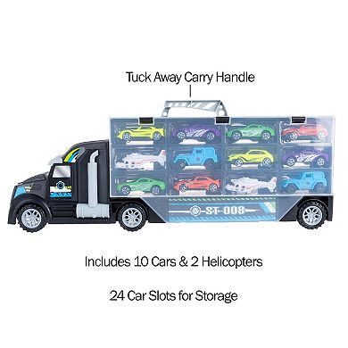 Hey! Play! 2-Sided Car Carrier Semi-Truck Toy, Black