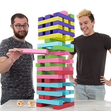 Hey! Play! Multicolor Giant Wooden Stacking Game with Dice