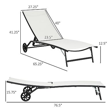 Outsunny Patio Chaise Lounge Chair Set of 2, 2 Piece Outdoor Recliner with Wheels, 5 Level Adjustable Backrest for Garden, Deck & Poolside, Cream White