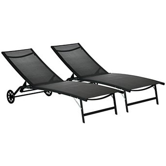 Outsunny Patio Chaise Lounge Chair Set of 2, 2 pc Outdoor Recliner with Wheels, 5 Level Adjustable Backrest for Garden, Deck & Poolside, Black