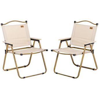 Outsunny Set of 2 Folding Camping Chair, Portable Armchairs, Khaki