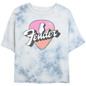 Juniors' Fender Neon Pick Guitar Head Bombard Wash Cropped Graphic Tee