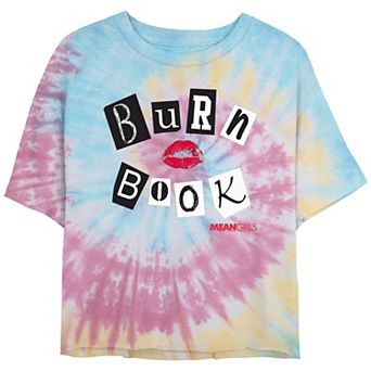 Juniors' Mean Girls Burn Book Cover Spiral Tie Dye Cropped Graphic Tee