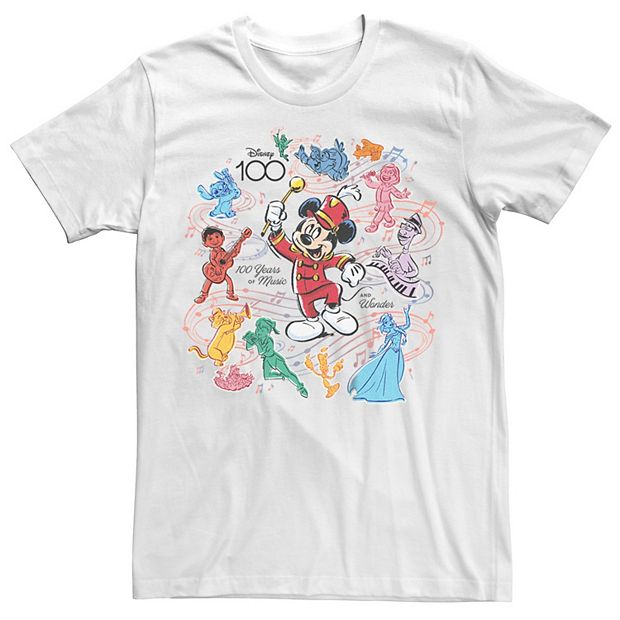 Disney Men's Mickey Mouse 100 Years of Music and Wonder T-Shirt White