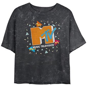 Juniors' MTV Eighties Retro Logo Mineral Wash Cropped Graphic Tee