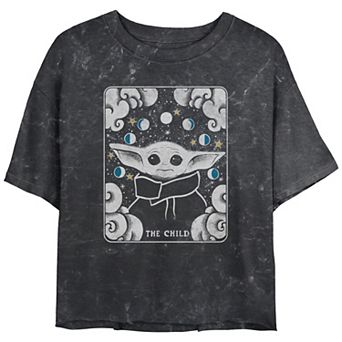 Juniors' Star Wars The Mandalorian The Child Card Mineral Wash Cropped Graphic Tee