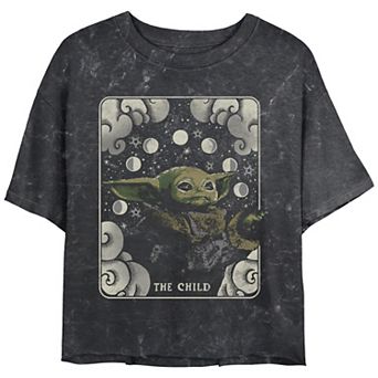 Juniors' Star Wars Child Galaxy Card Mineral Wash Cropped Graphic Tee