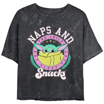 Juniors' Star Wars The Child Naps And Snacks Portrait Mineral Wash Cropped Graphic Tee