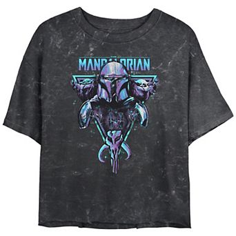 Juniors' Star Wars The Mandalorian Mando Triangle Mineral Wash Cropped Graphic Tee