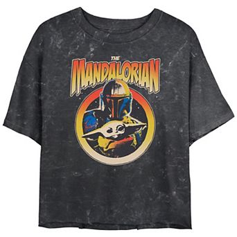 Juniors' Star Wars The Mandalorian Mando & Child Crop Top Tee