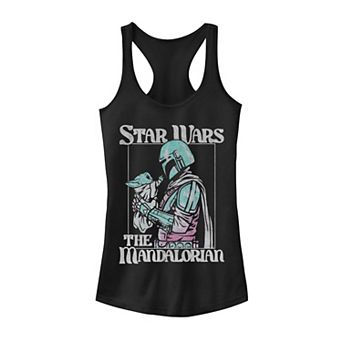 Juniors' Star Wars The Mandalorian Din Djarin Grogu Hold Pop Racerback Tank Top
