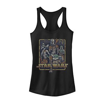 Juniors' Star Wars The Mandalorian Bounty Hunters Grogu Xi'An Group Shot Racerback Tank Top