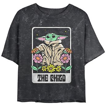 Juniors' Star Wars The Mandalorian Grogu Child Flowers Card Crop Top Tee