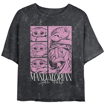 Juniors' Star Wars The Mandalorian Grogu Poster Boxes Crop Top Tee