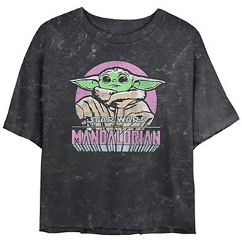 Juniors' Star Wars: The Mandalorian The Child Pastel Portrait Logo Crop Top Tee