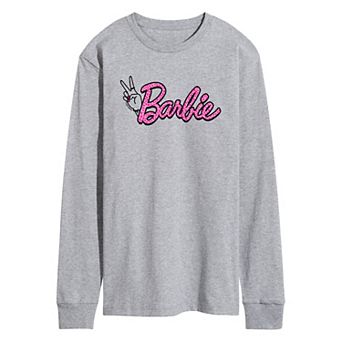 Men's Barbie® Leopard Print Peace Sign Logo Long Sleeve Graphic Tee