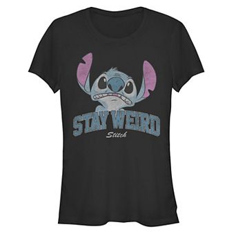 Disney's Lilo & Stitch Juniors' Stay Weird Distressed Fitted Graphic Tee