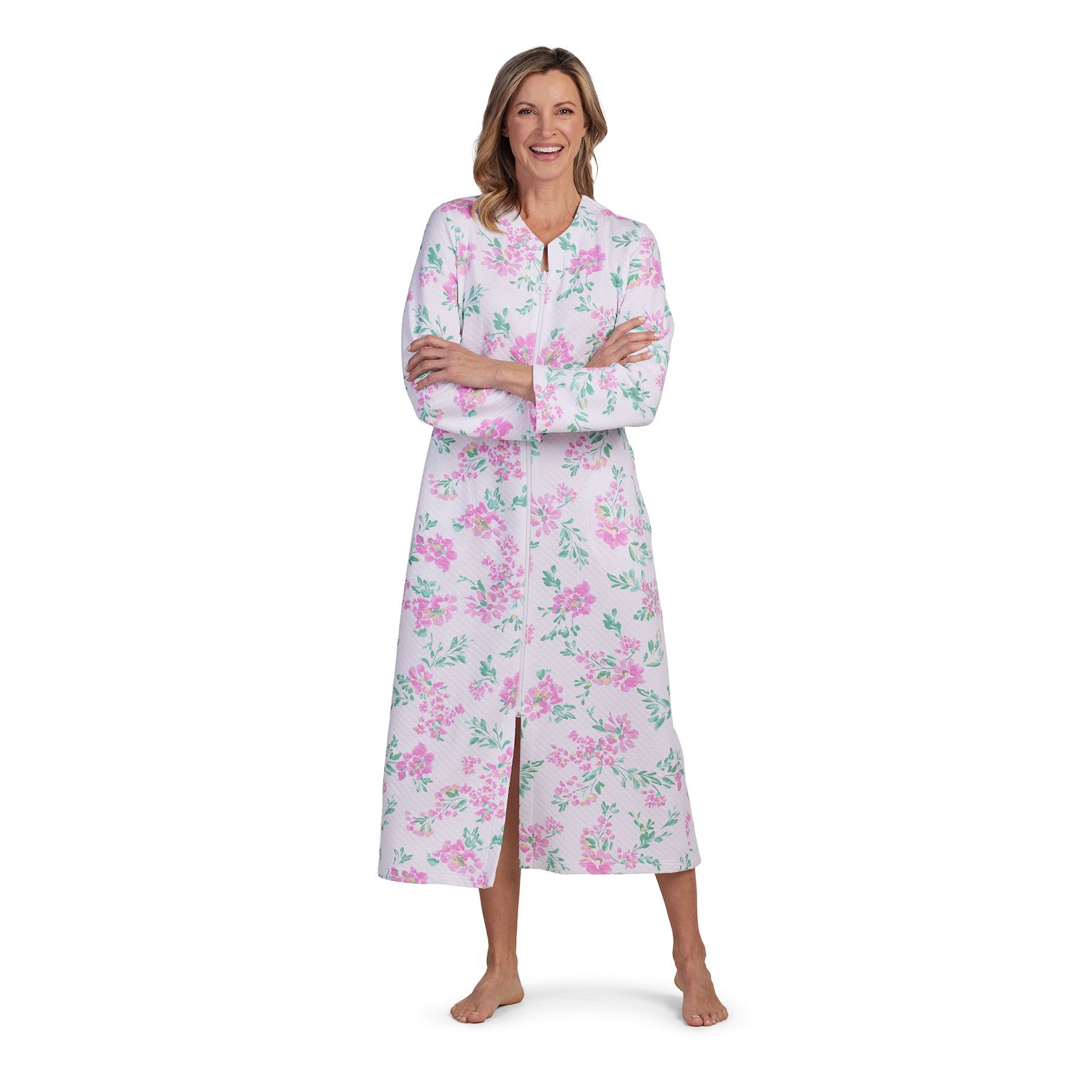 Snap Front Robes For Elderly Miss Elaine Long Knit Zipper Robe