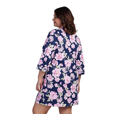 Plus Size Miss Elaine Essentials Interlock Knit Short Zip Robe