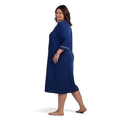 Plus Size Miss Elaine Essentials Terry Long Zip Robe