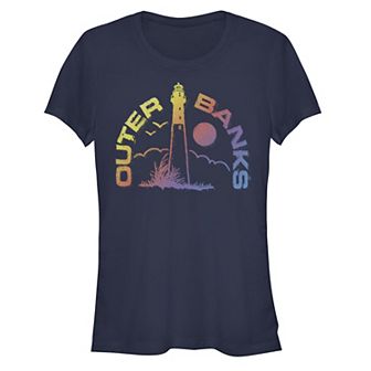 Juniors' Outer Banks Lighthouse Sunset Fitted Graphic Tee