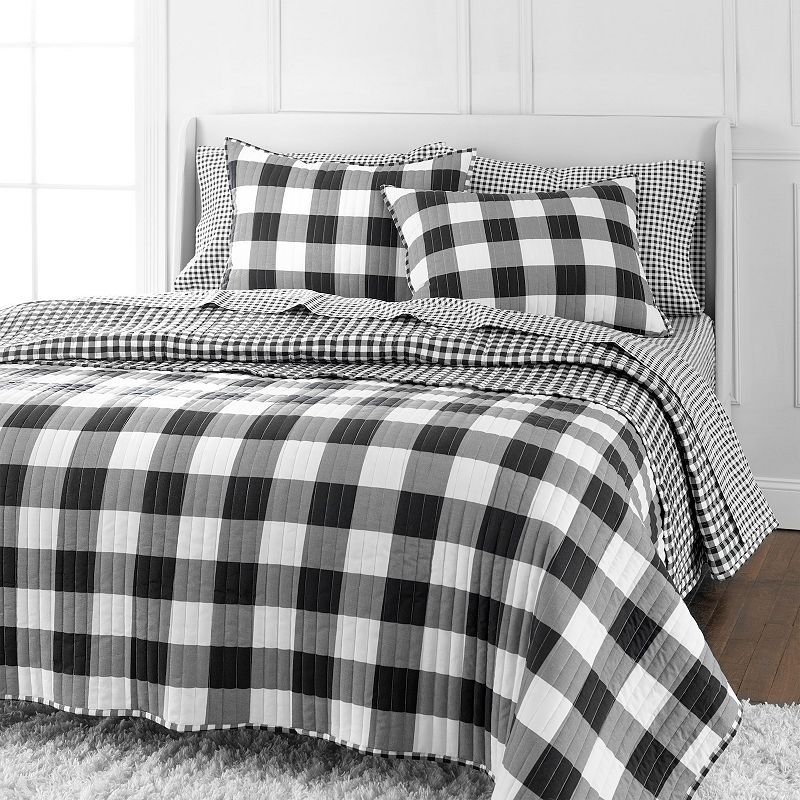 Martha Stewart Qakley 3-Piece Quilt Set with Shams, Black, King