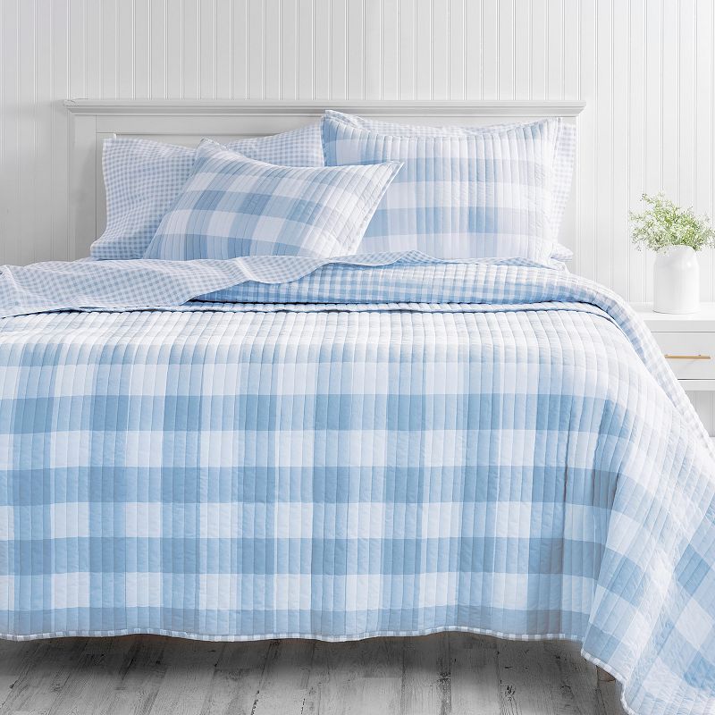 Martha Stewart Qakley 3-Piece Quilt Set with Shams, Blue, Queen