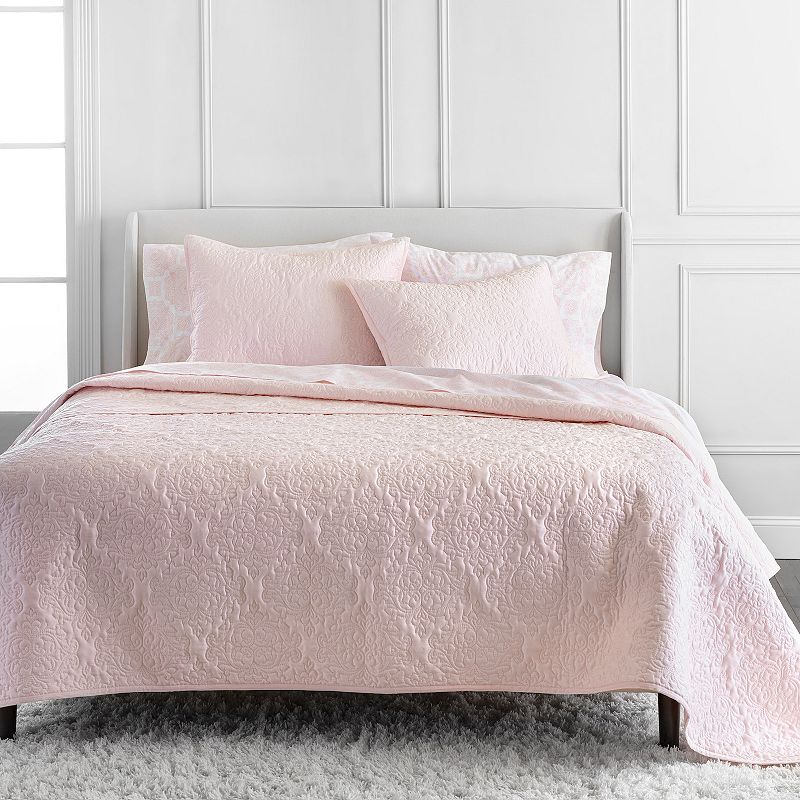 Martha Stewart Tessa Sateen 3-Piece Quilt Set with Shams, Pink, Queen