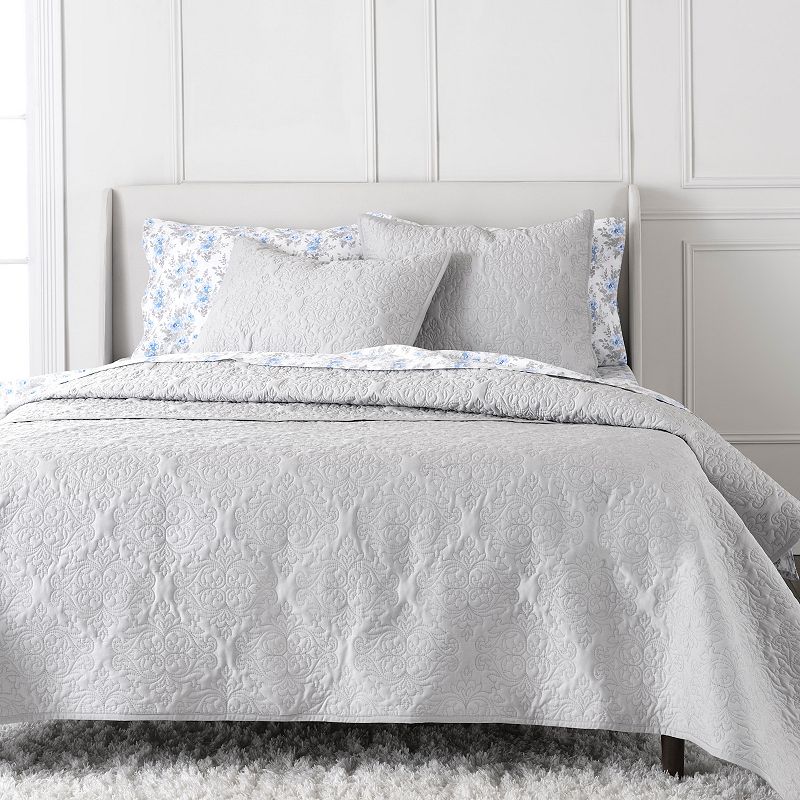 Martha Stewart Tessa Sateen 3-Piece Quilt Set with Shams, Grey