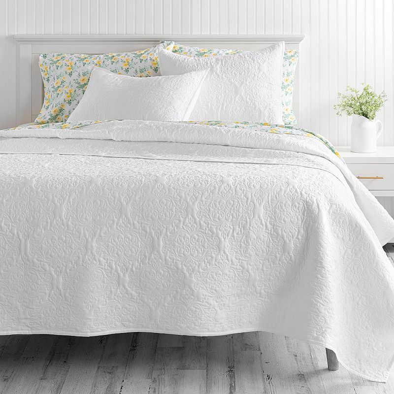 Martha Stewart Tessa Sateen 3-Piece Quilt Set with Shams, White