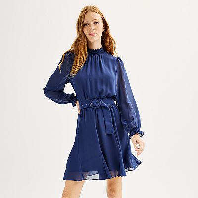 Women s Nine West Long Sleeve Belted Dress